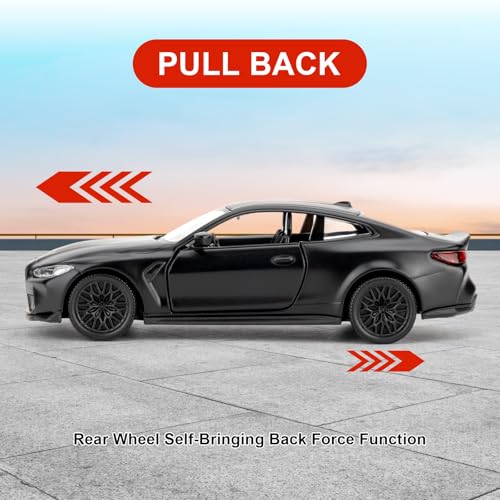 RMZ City 1/36 BMW M4 CSL Diecast Car – Alloy Pullback Toy with Opening Doors, Gift for Ages 3+ (Black)