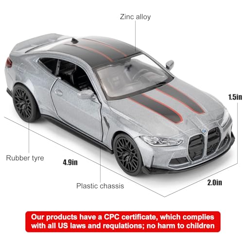 RMZ City 1/36 BMW M4 CSL Diecast Model Car – Pullback, Open Doors, Grey