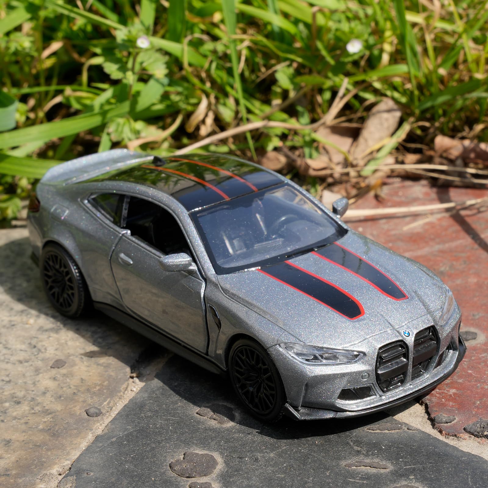 RMZ City 1/36 BMW M4 CSL Diecast Model Car – Pullback, Open Doors, Grey