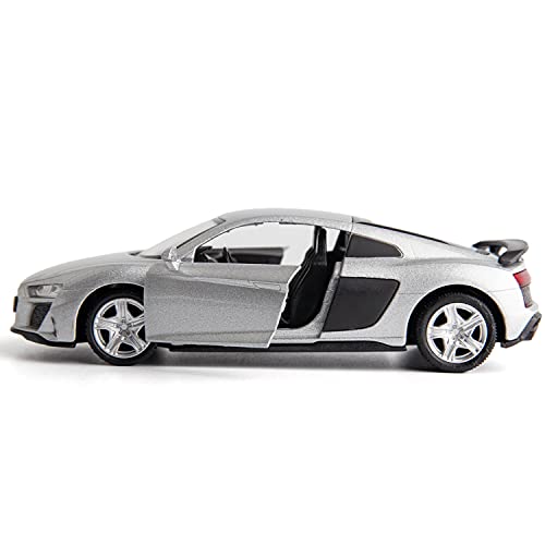 RMZ City 1:36 Scale Audi R8 Diecast Model Car – Pull-Back Toy with Opening Doors, Silver