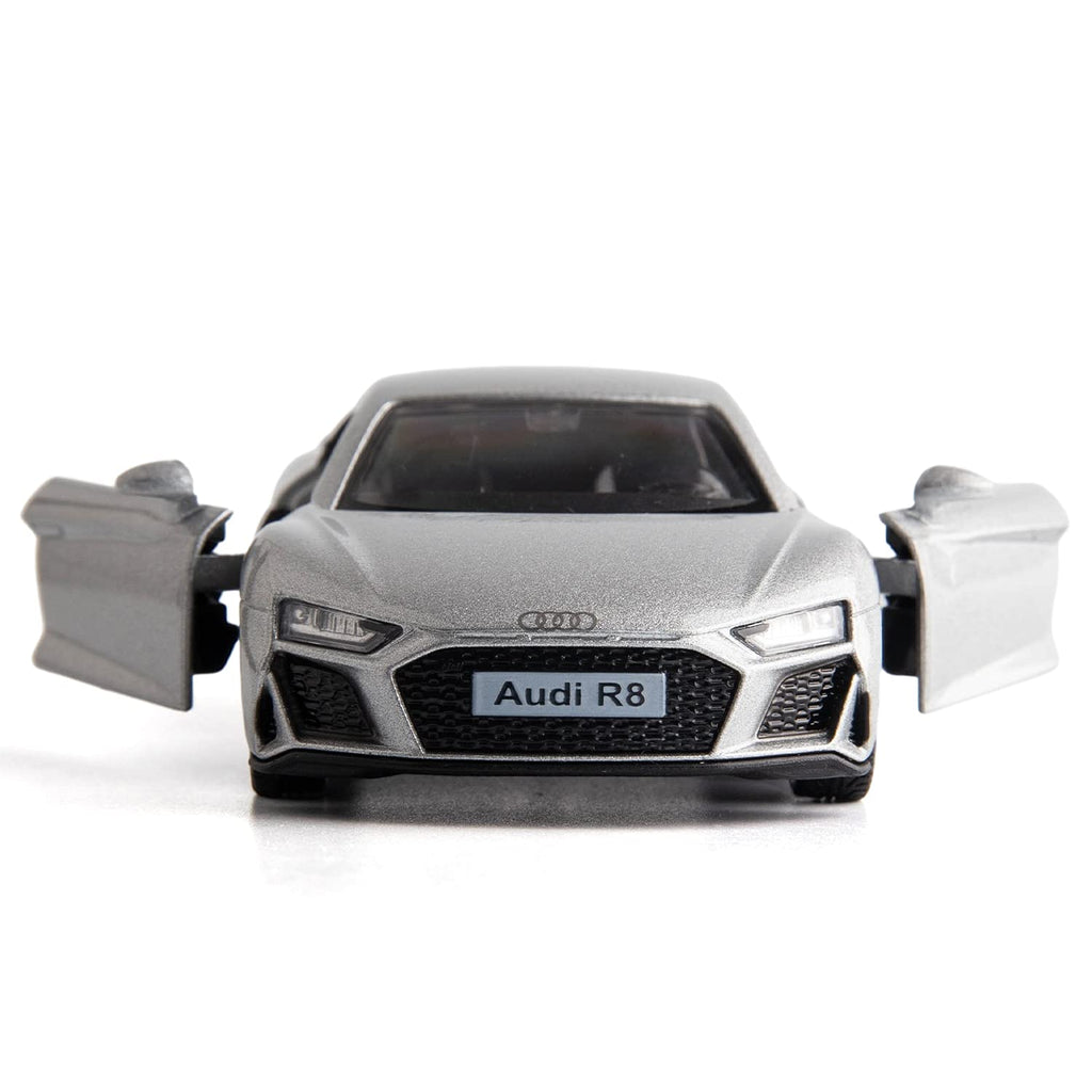 RMZ City 1:36 Scale Audi R8 Diecast Model Car – Pull-Back Toy with Opening Doors, Silver