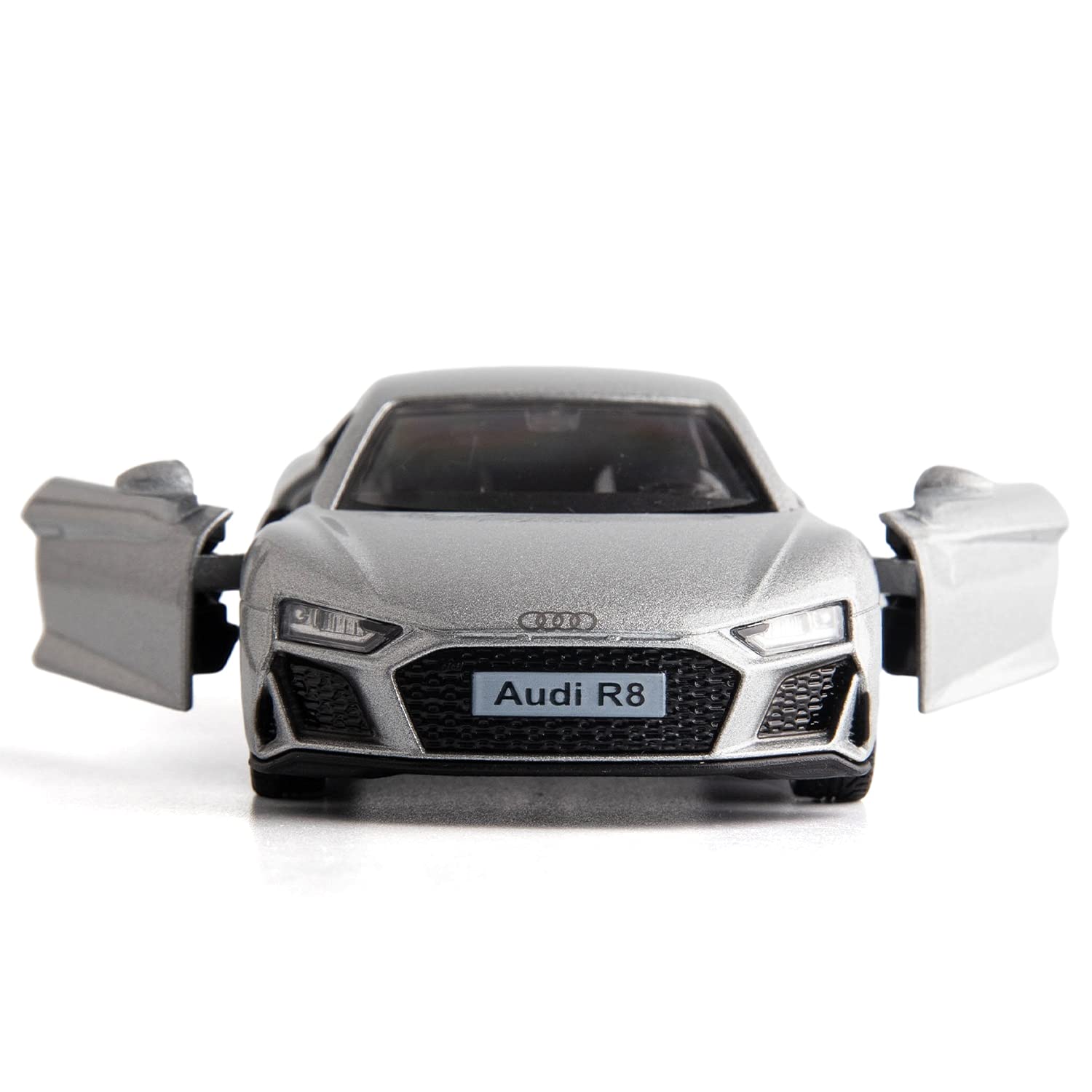 RMZ City 1:36 Scale Audi R8 Diecast Model Car – Pull-Back Toy with Opening Doors, Silver