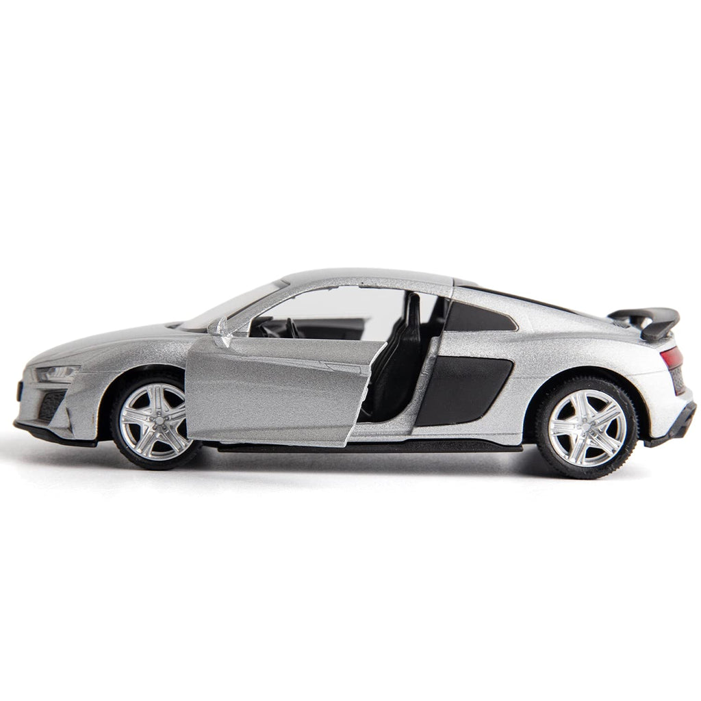 RMZ City 1:36 Scale Audi R8 Diecast Model Car – Pull-Back Toy with Opening Doors, Silver