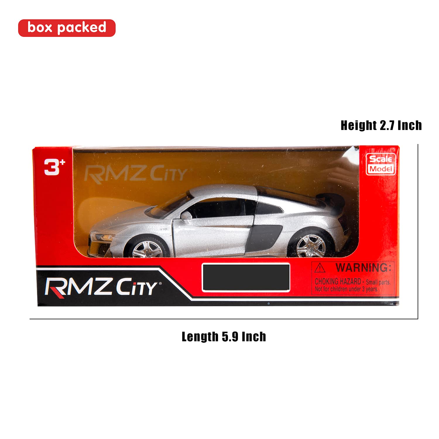 RMZ City 1:36 Scale Audi R8 Diecast Model Car – Pull-Back Toy with Opening Doors, Silver