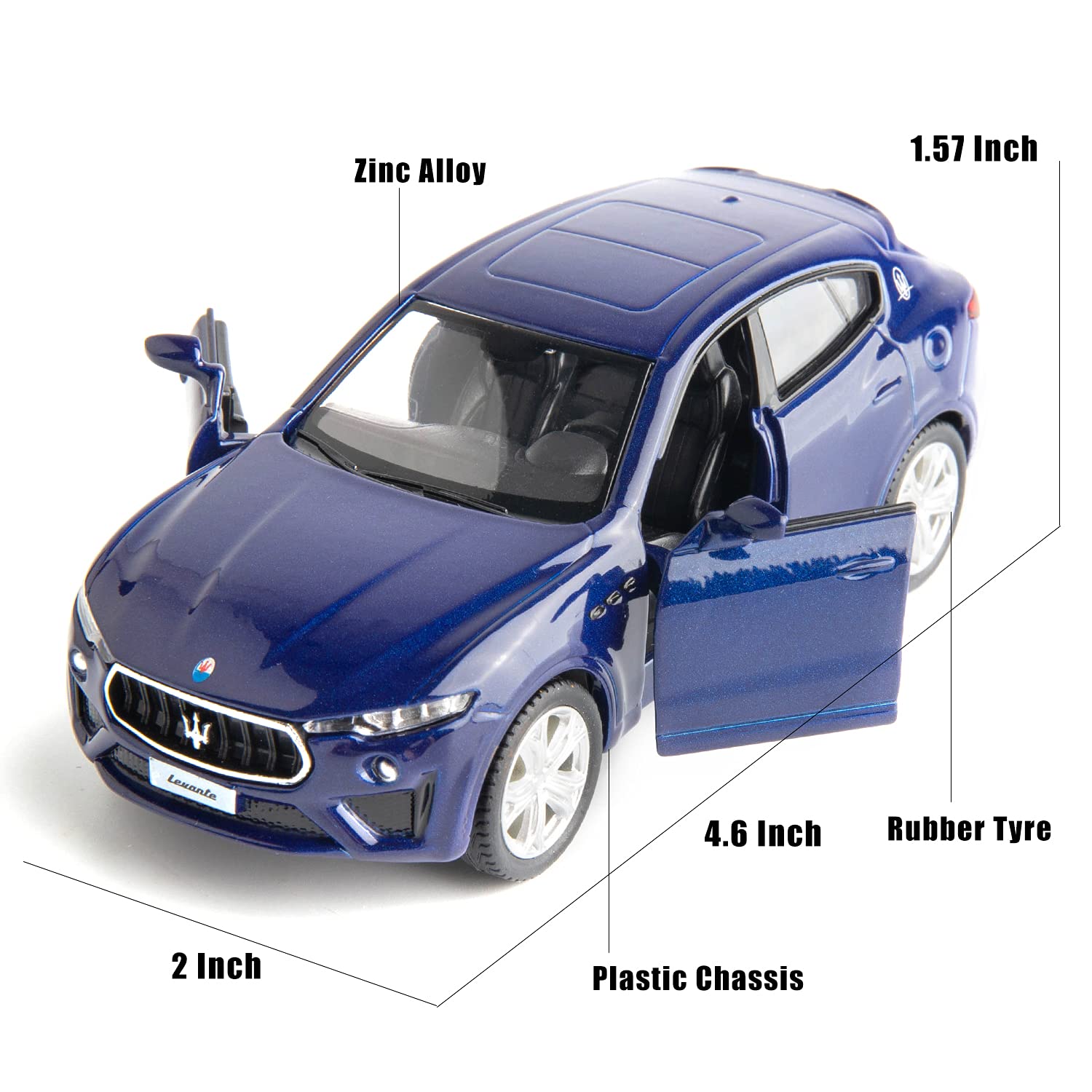 RMZ City 1:36 Scale Maserati Levante Diecast Car - Blue Pullback Toy with Opening Doors