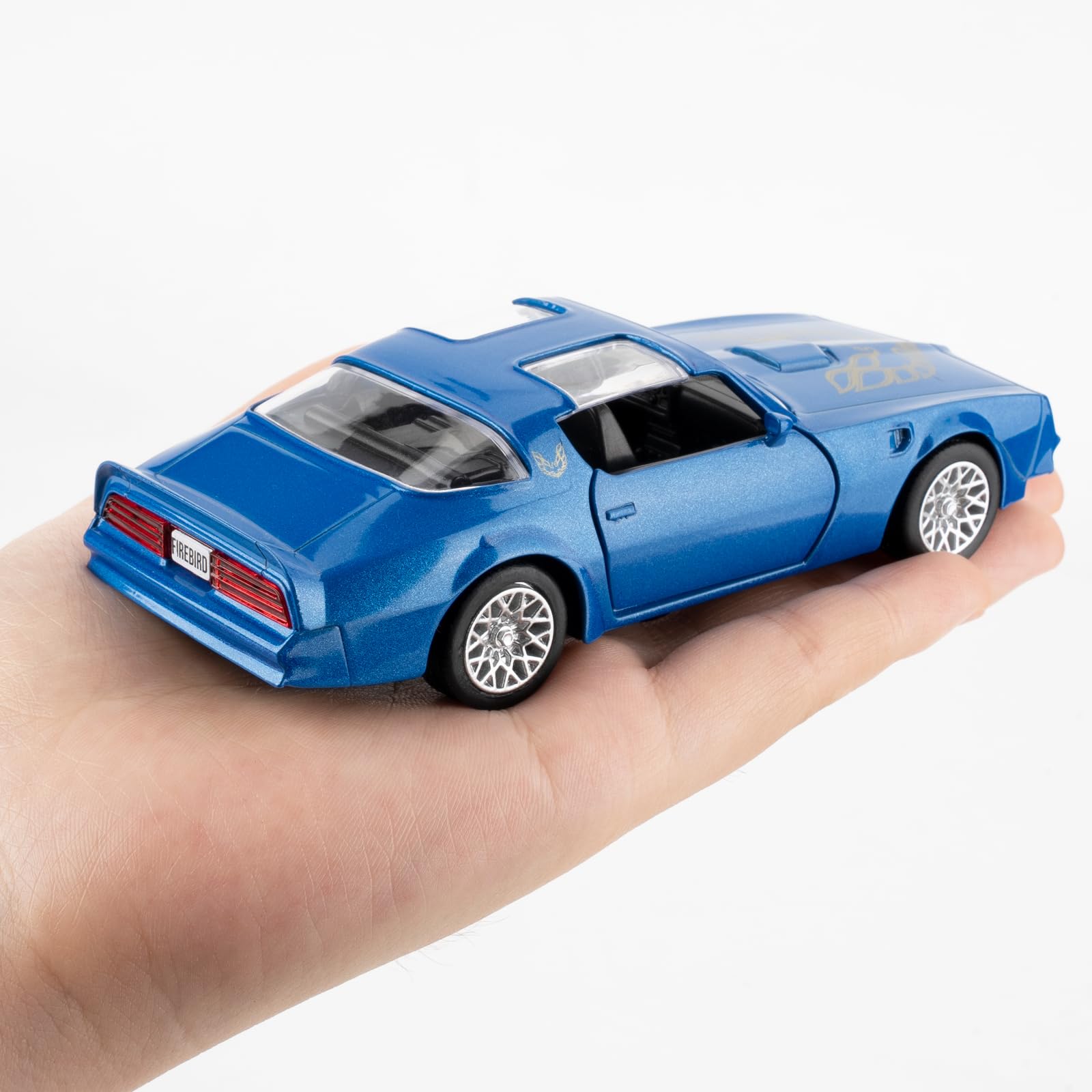 RMZ City 1:36 Scale Pontiac Firebird Trans Am Diecast Pull-Back Toy Car - Blue, Doors Open