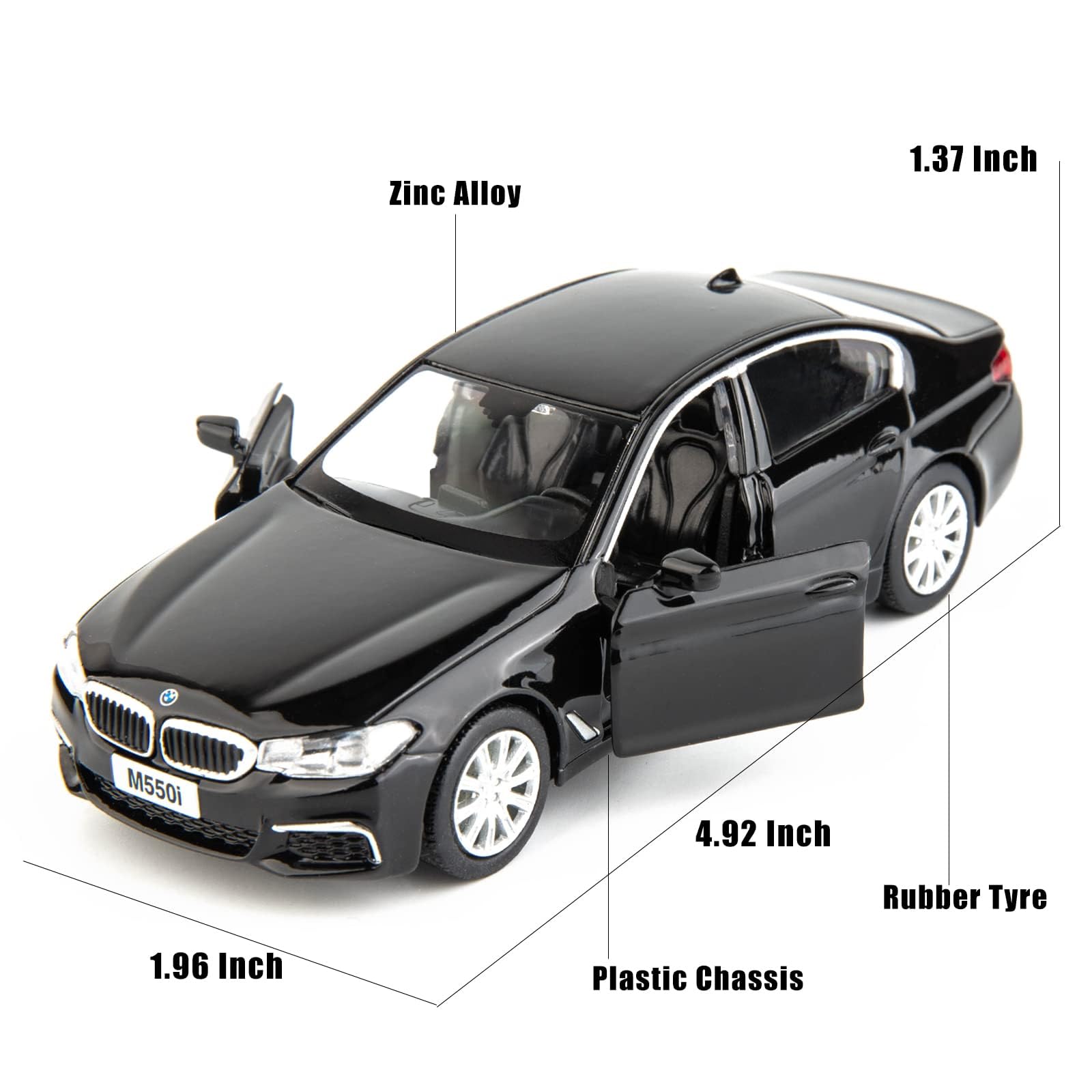 RMZ City BMW M550i 1:36 Diecast Car – Pull-Back Toy with Opening Doors, Black