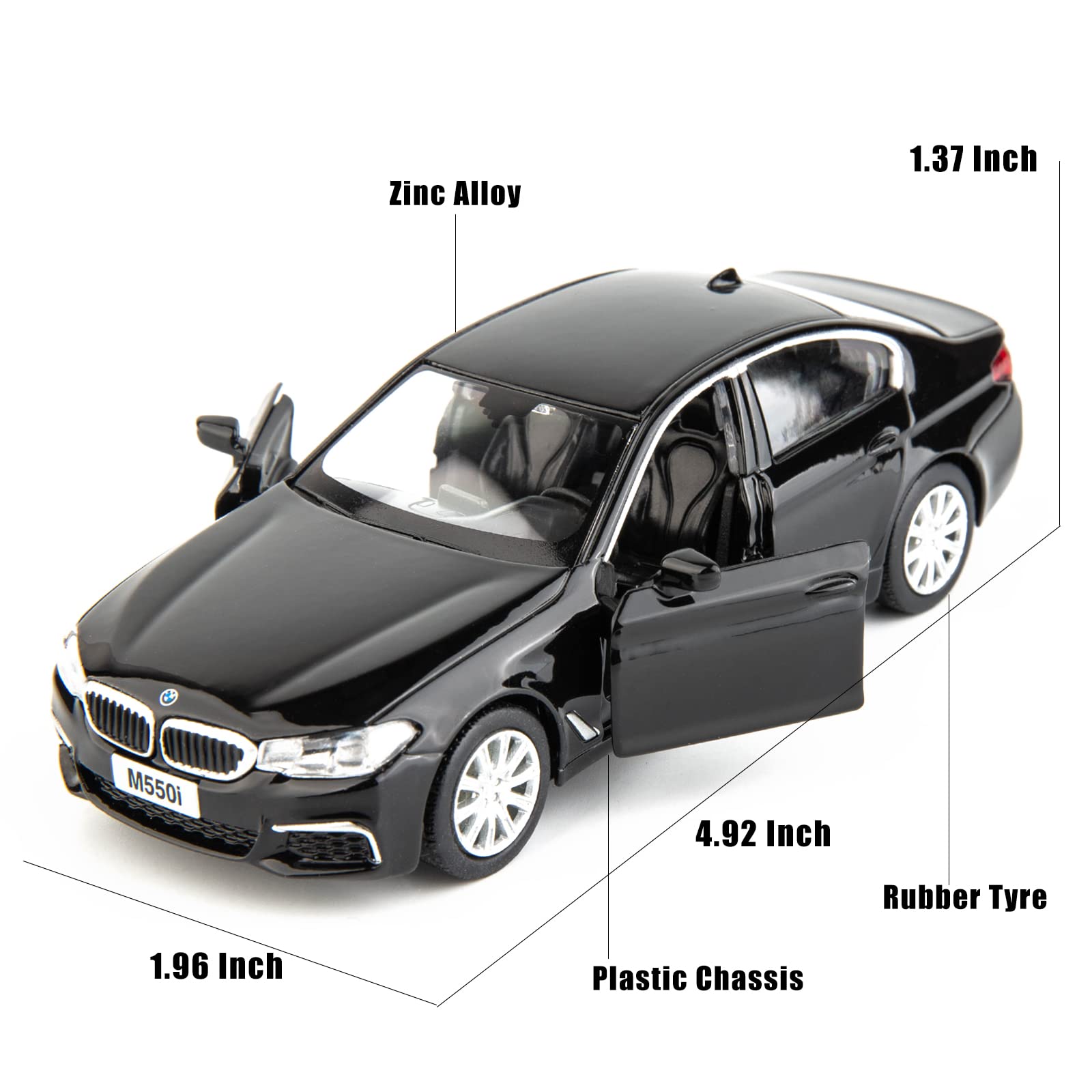 RMZ City BMW M550i 1:36 Diecast Car – Pull-Back Toy with Opening Doors, Black
