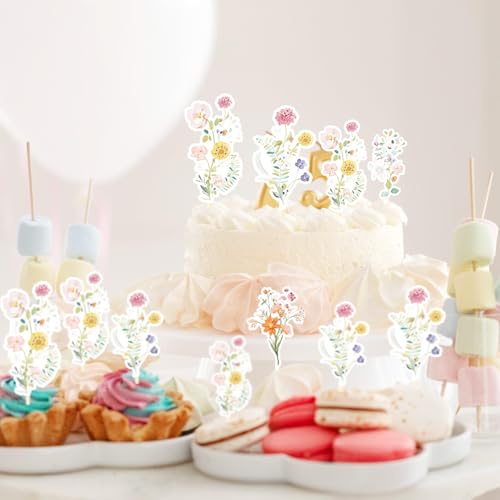 Rngmsi 40-Piece Wildflower Cupcake Toppers for Baby Shower & Birthday Parties - No-DIY Pre-Assembled Garden Floral Decorations