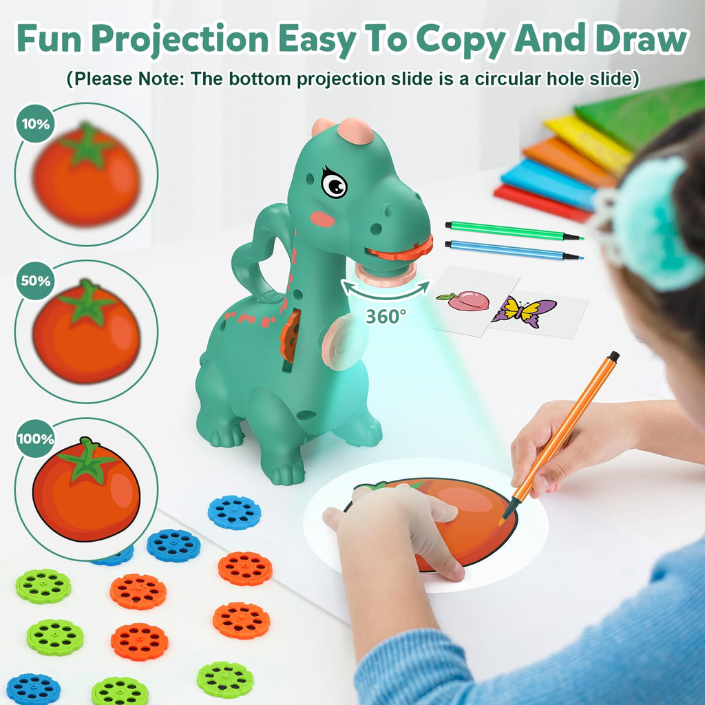 RNGODO Dinosaur Drawing Projector for Kids - 96 Stencils + 12 Markers, Smart Art Sketcher Toy Ages 3+