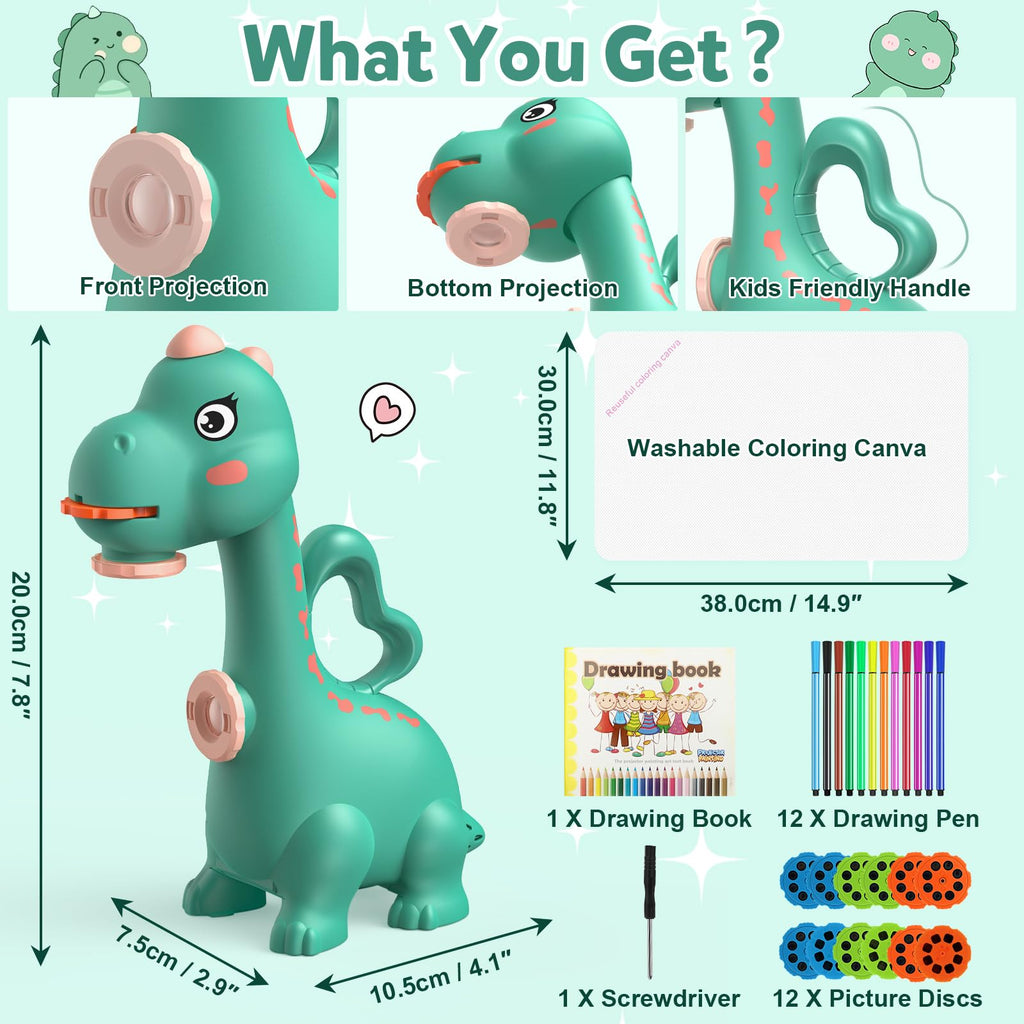 RNGODO Dinosaur Drawing Projector for Kids - 96 Stencils + 12 Markers, Smart Art Sketcher Toy Ages 3+