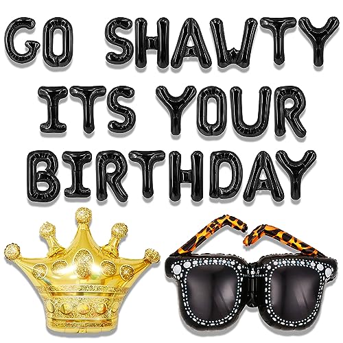 Roaring Good Time Go Shawty Its Your Birthday Decoration Set - Early 2000s Hip Hop Theme with Black Curtain and Balloons