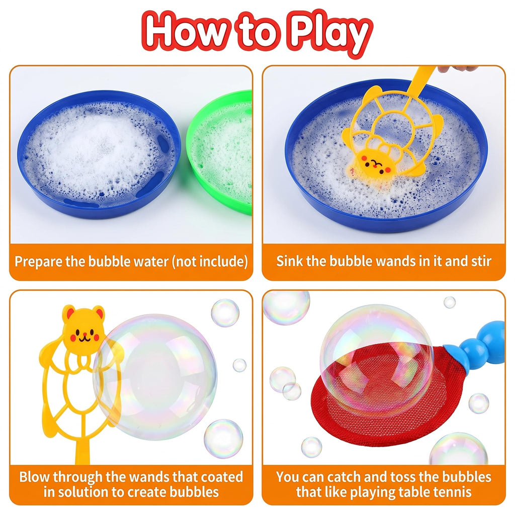 Roberly 17-Piece Big Bubble Wands Set with Soft Rackets and Trays for Outdoor Fun