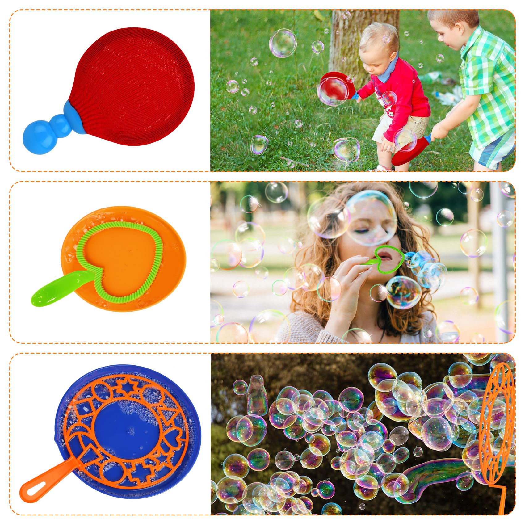 Roberly 17-Piece Big Bubble Wands Set with Soft Rackets and Trays for Outdoor Fun