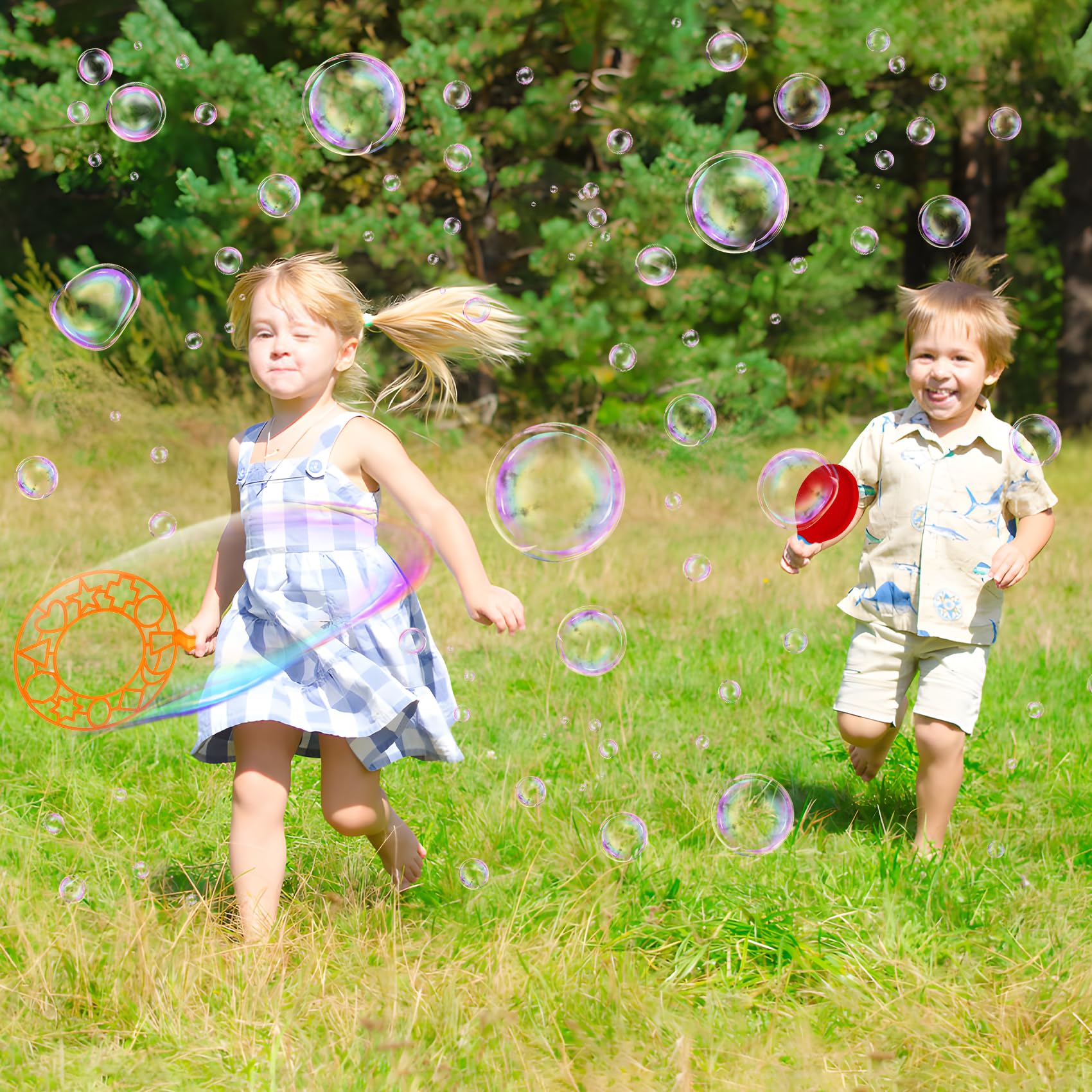 Roberly 17-Piece Big Bubble Wands Set with Soft Rackets and Trays for Outdoor Fun