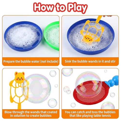 Roberly 17-Piece Big Bubble Wands Set with Soft Rackets and Trays for Outdoor Fun