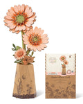 ROBOTIME 3D Puzzle Light Orange Gerbera Daisy TW111 - DIY Wooden Flower Model Kit for Adults, Home Decor, Valentine's Gift