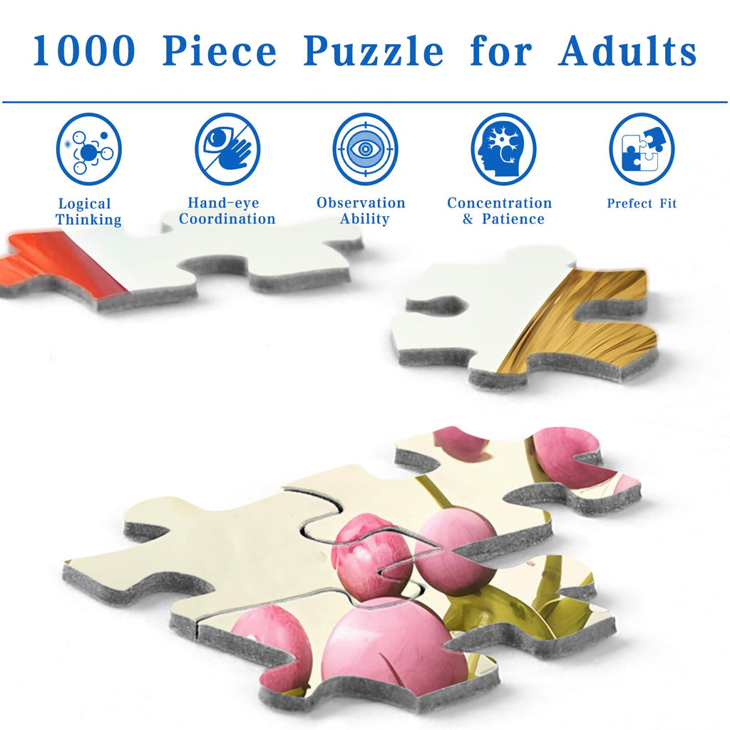 Rocorose 1000 Piece Birds and Flowers Jigsaw Puzzle with Poster – Large 27.5x19.68 Inch Finished Size, Premium Gray Board