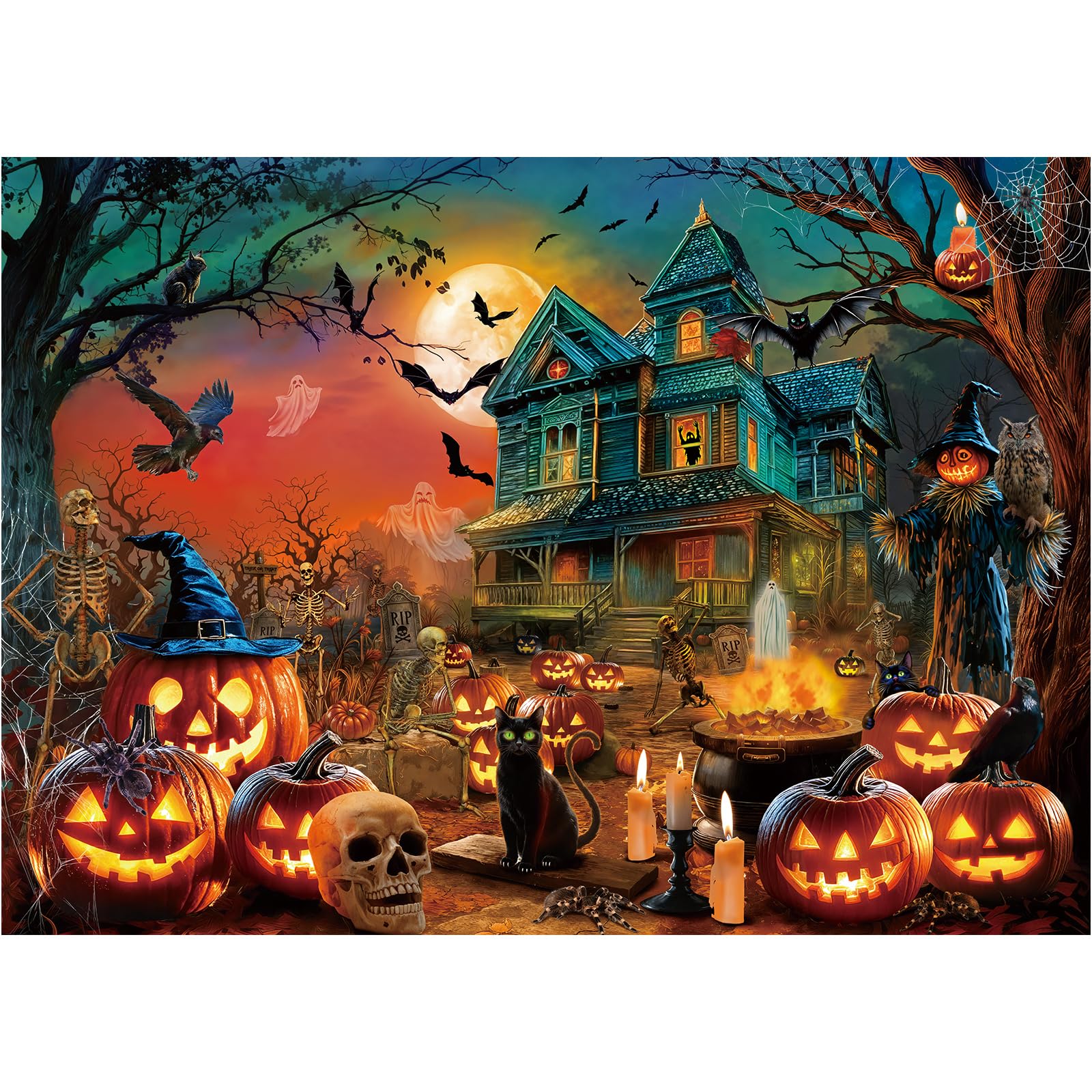Rocorose 1000-Piece Halloween Jigsaw Puzzle – Haunted Mansion & Jack-o'-Lanterns