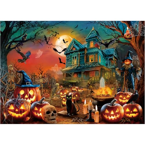 Rocorose 1000-Piece Halloween Jigsaw Puzzle – Haunted Mansion & Jack-o'-Lanterns