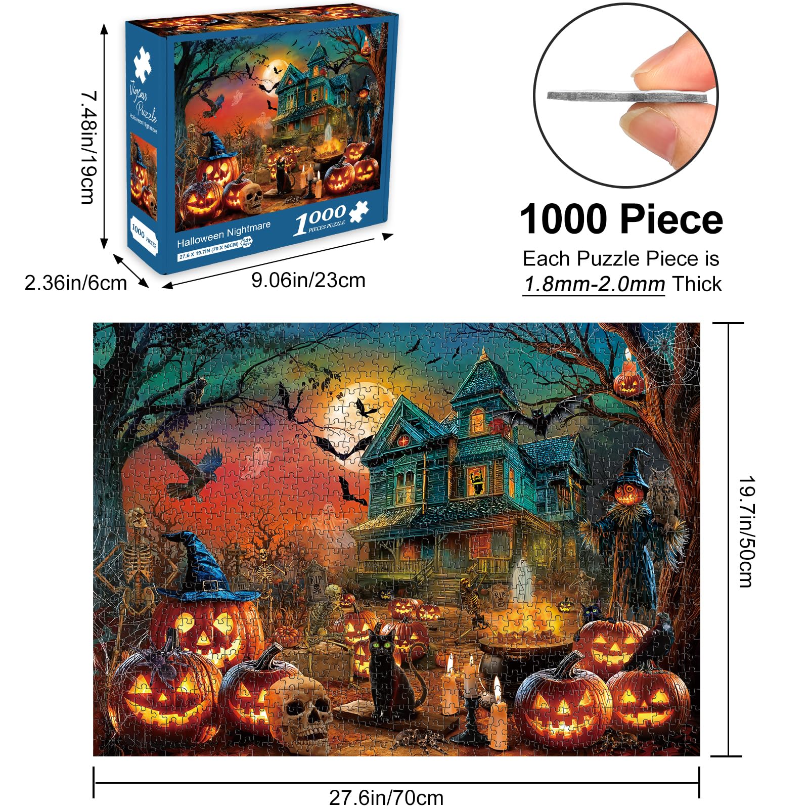 Rocorose 1000-Piece Halloween Jigsaw Puzzle – Haunted Mansion & Jack-o'-Lanterns