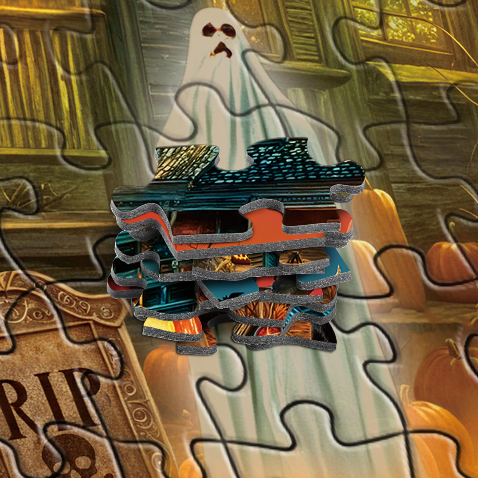 Rocorose 1000-Piece Halloween Jigsaw Puzzle – Haunted Mansion & Jack-o'-Lanterns