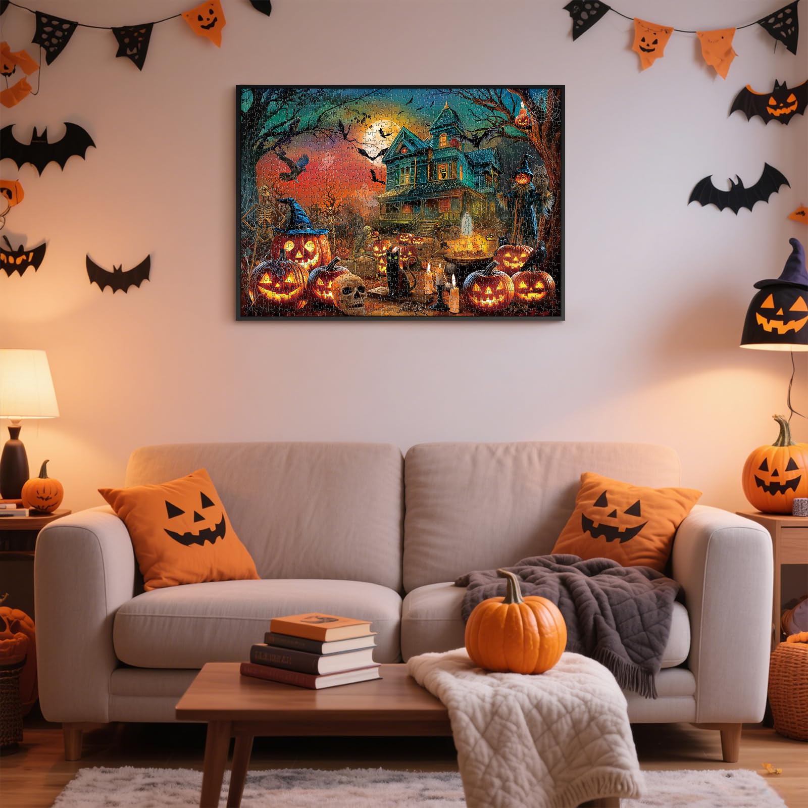 Rocorose 1000-Piece Halloween Jigsaw Puzzle – Haunted Mansion & Jack-o'-Lanterns