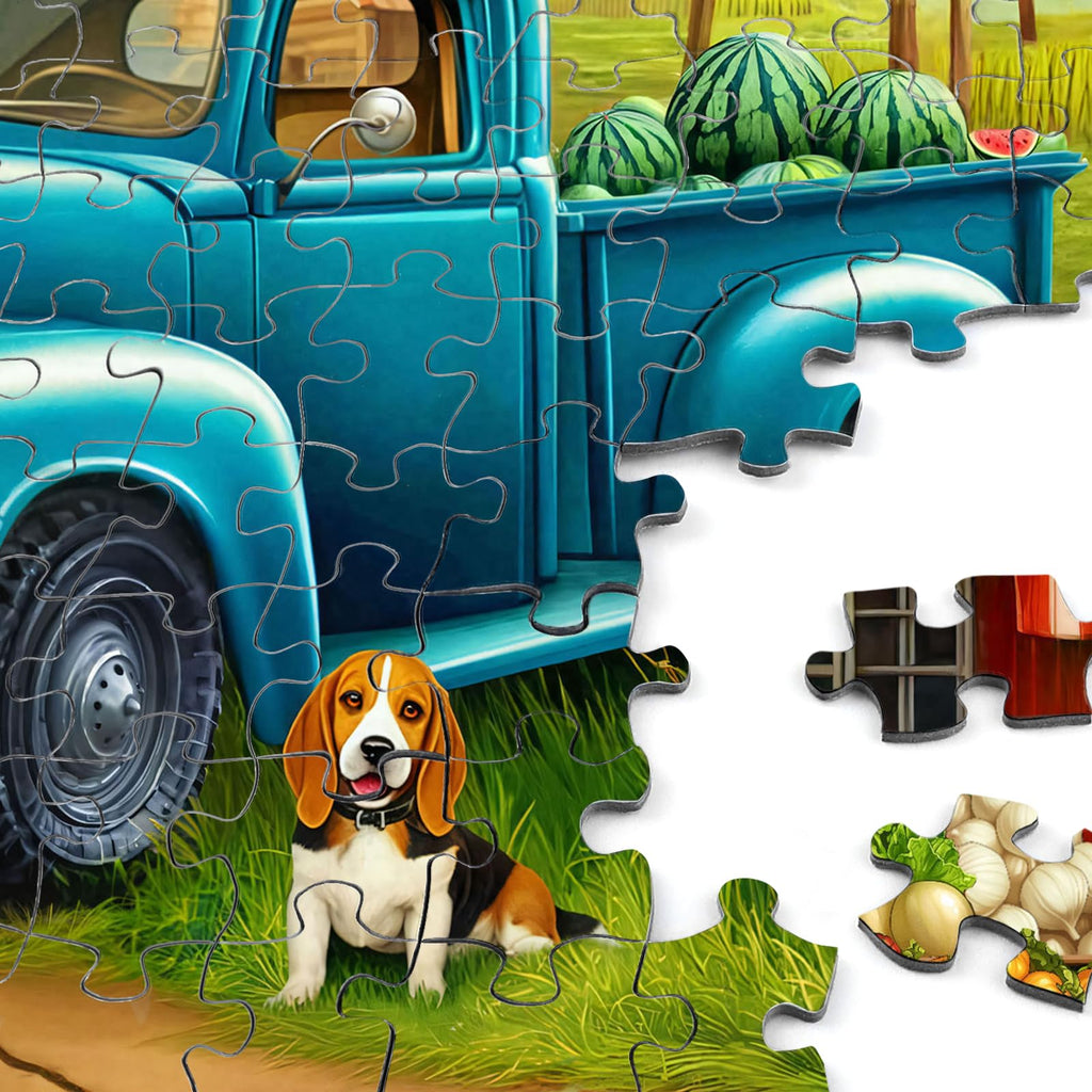 Rocorose 1000-Piece Jigsaw Puzzle: Country Store with Trucks & Produce – Challenging Adult Puzzle, Unique Pieces