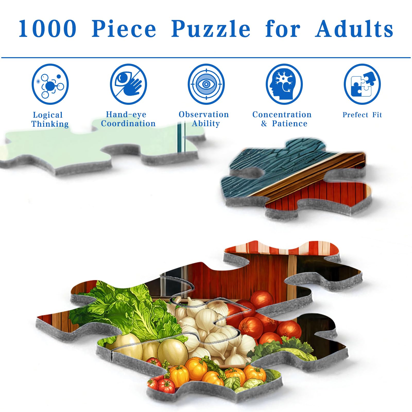 Rocorose 1000-Piece Jigsaw Puzzle: Country Store with Trucks & Produce – Challenging Adult Puzzle, Unique Pieces