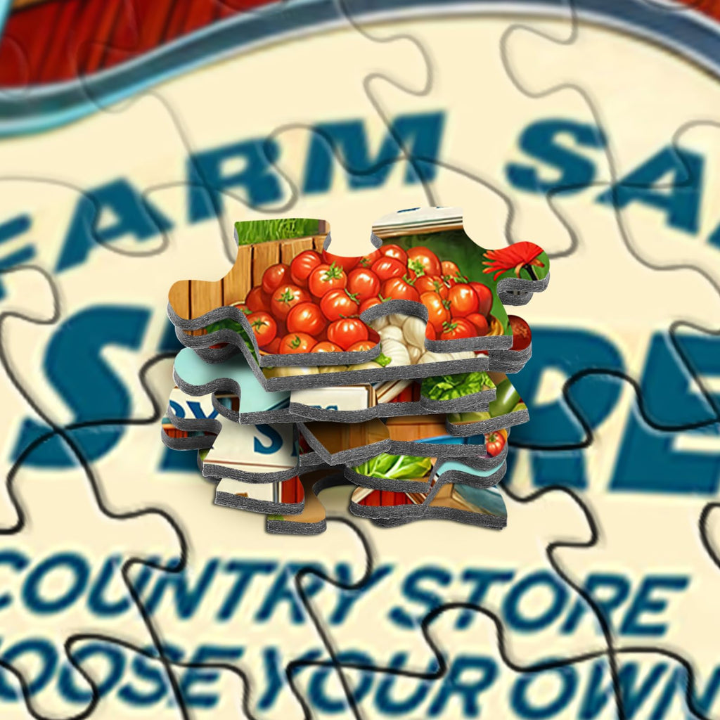 Rocorose 1000-Piece Jigsaw Puzzle: Country Store with Trucks & Produce – Challenging Adult Puzzle, Unique Pieces