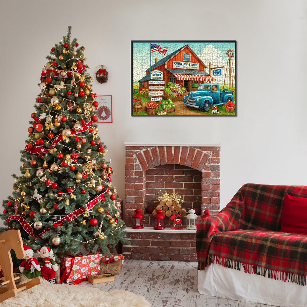 Rocorose 1000-Piece Jigsaw Puzzle: Country Store with Trucks & Produce – Challenging Adult Puzzle, Unique Pieces