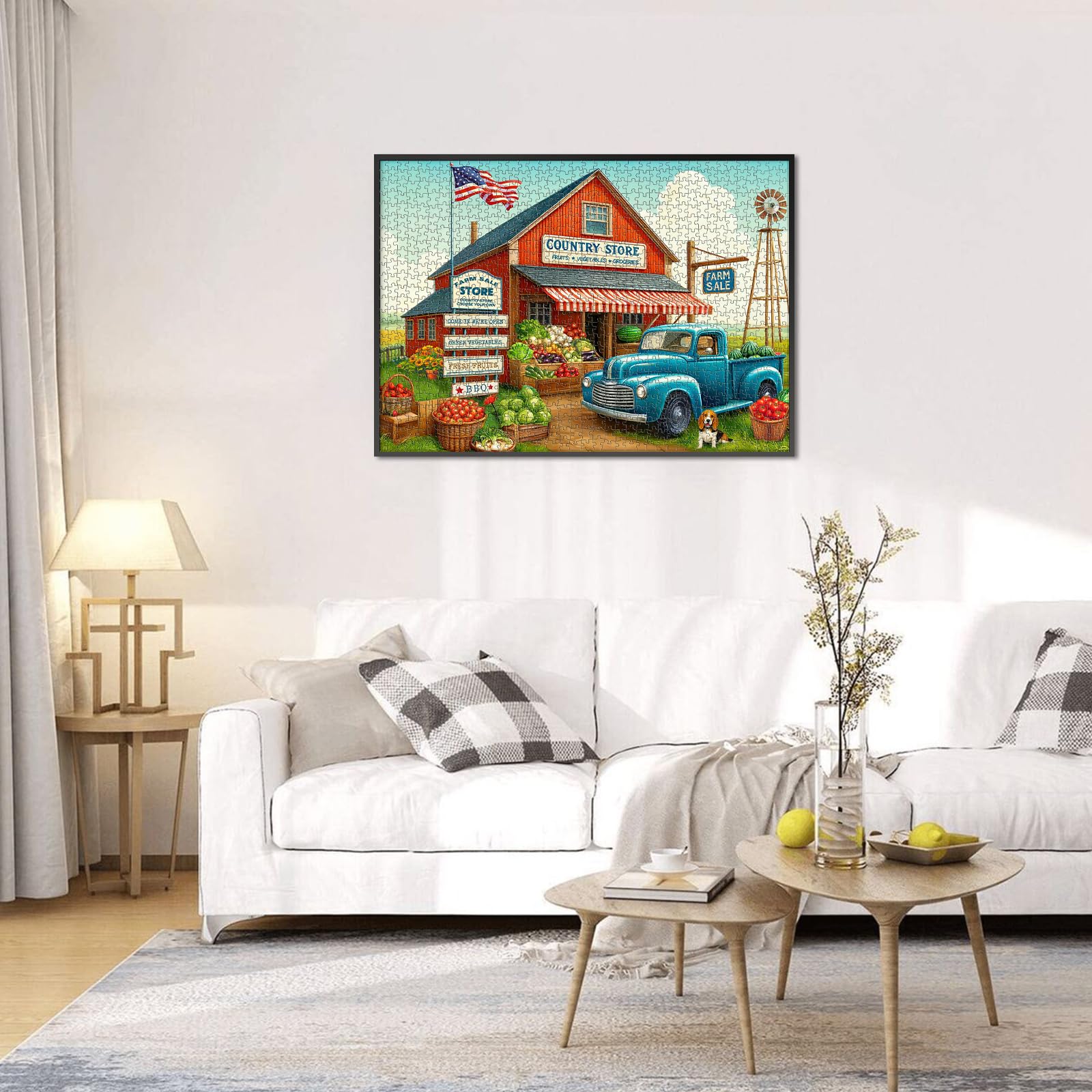 Rocorose 1000-Piece Jigsaw Puzzle: Country Store with Trucks & Produce – Challenging Adult Puzzle, Unique Pieces
