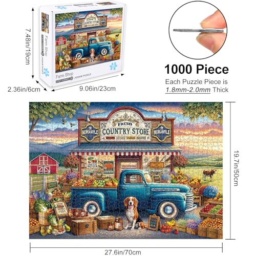 Rocorose 1000 Piece Jigsaw Puzzle for Adults – Country Shop Fruits & Vegetables Scene, 27.6x19.7 Inch