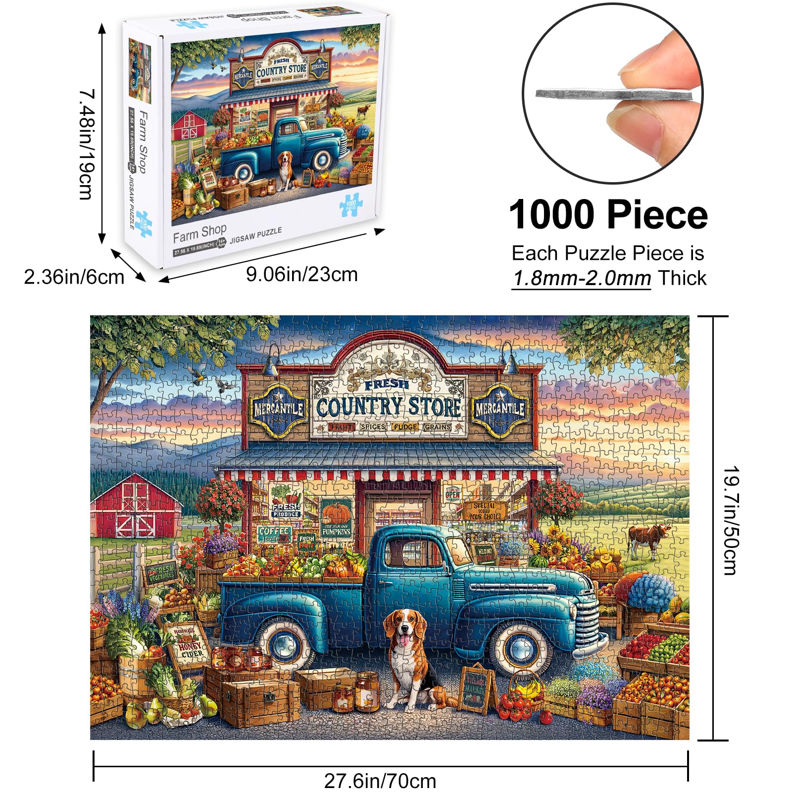 Rocorose 1000 Piece Jigsaw Puzzle for Adults – Country Shop Fruits & Vegetables Scene, 27.6x19.7 Inch