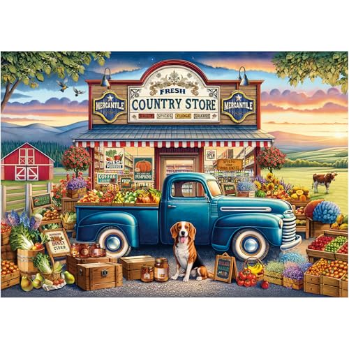 Rocorose 1000 Piece Jigsaw Puzzle for Adults – Country Shop Fruits & Vegetables Scene, 27.6x19.7 Inch