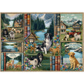 Rocorose 1000 Piece Jigsaw Puzzle for Adults – Dogs Bookshelf Nature Scene, 27.6 x 19.7 Inches, Includes Poster