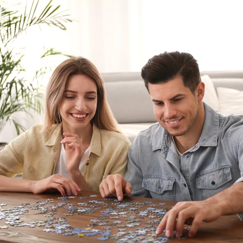 Rocorose 1000 Piece Jigsaw Puzzle for Adults – Dogs Bookshelf Nature Scene, 27.6 x 19.7 Inches, Includes Poster