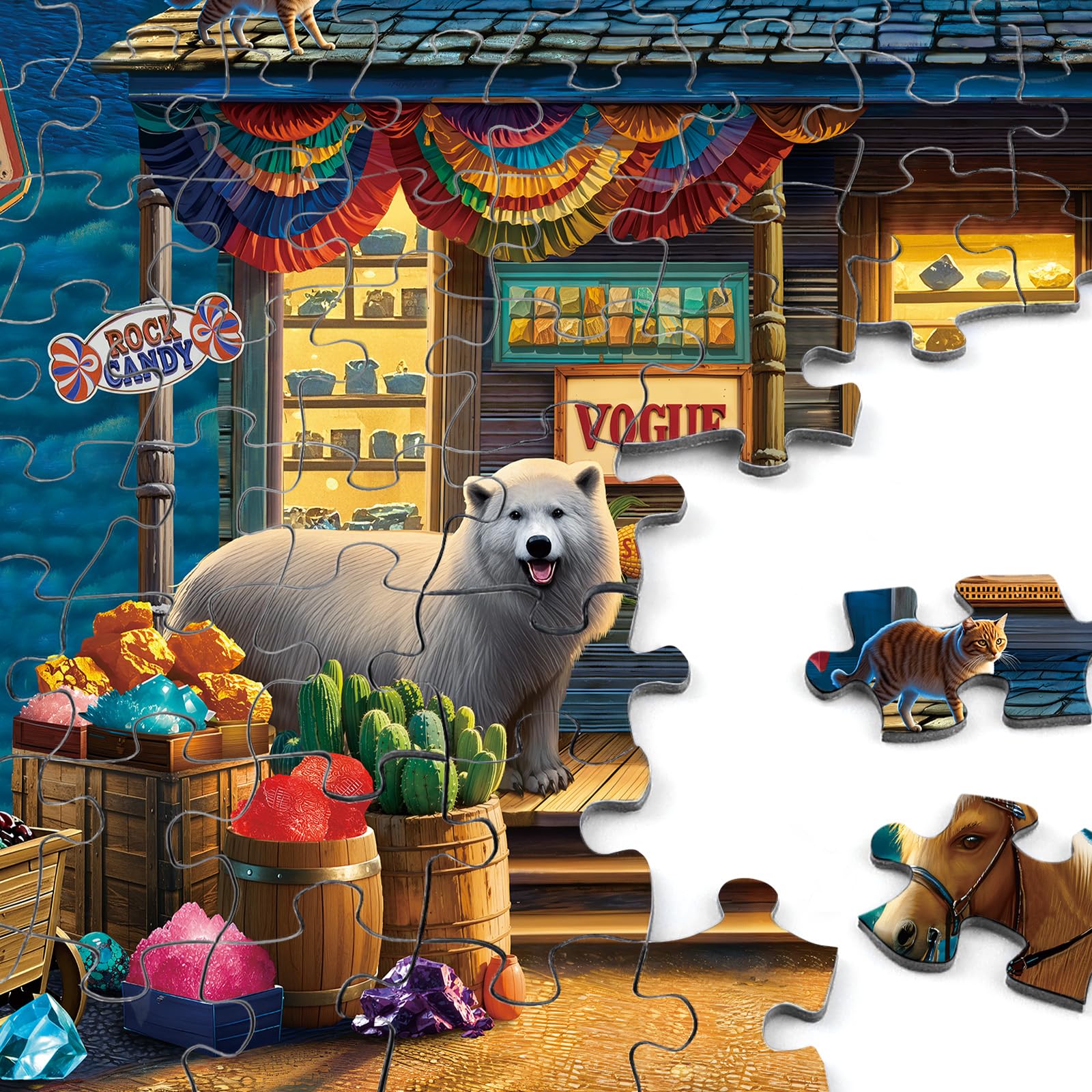 Rocorose 1000-Piece Jigsaw Puzzle: Retro Trading Post Scene with Cowboys and Eagles, Finished Size 27.6" x 19.7", Includes Full-Color Poster