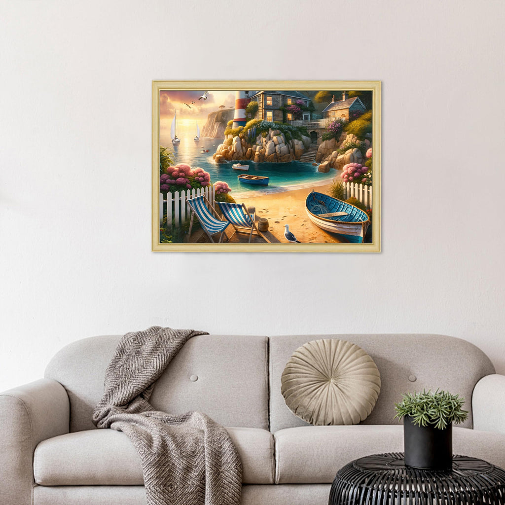 Rocorose 1000 Piece Lighthouse Coast Jigsaw Puzzle for Adults - Beach Sunrise Scene with Bonus Poster