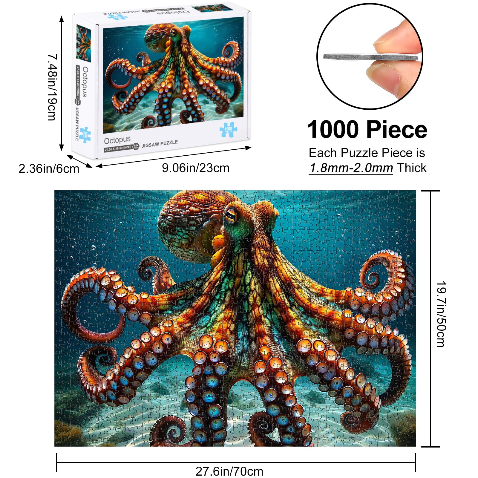 Rocorose 1000 Piece Octopus Puzzle – Deep Sea Ocean Exploration Jigsaw for Adults