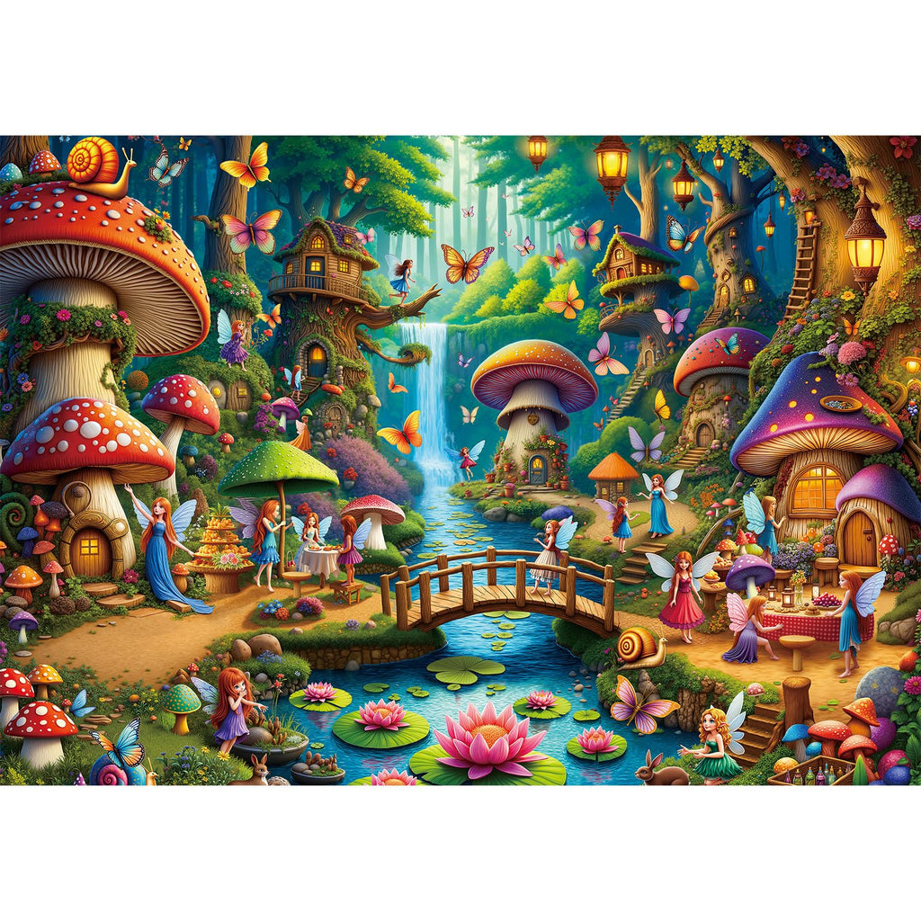Rocorose 500-Piece Mushroom House Jigsaw Puzzle – Fairy Village Scene, 20 x 14.2 Inches