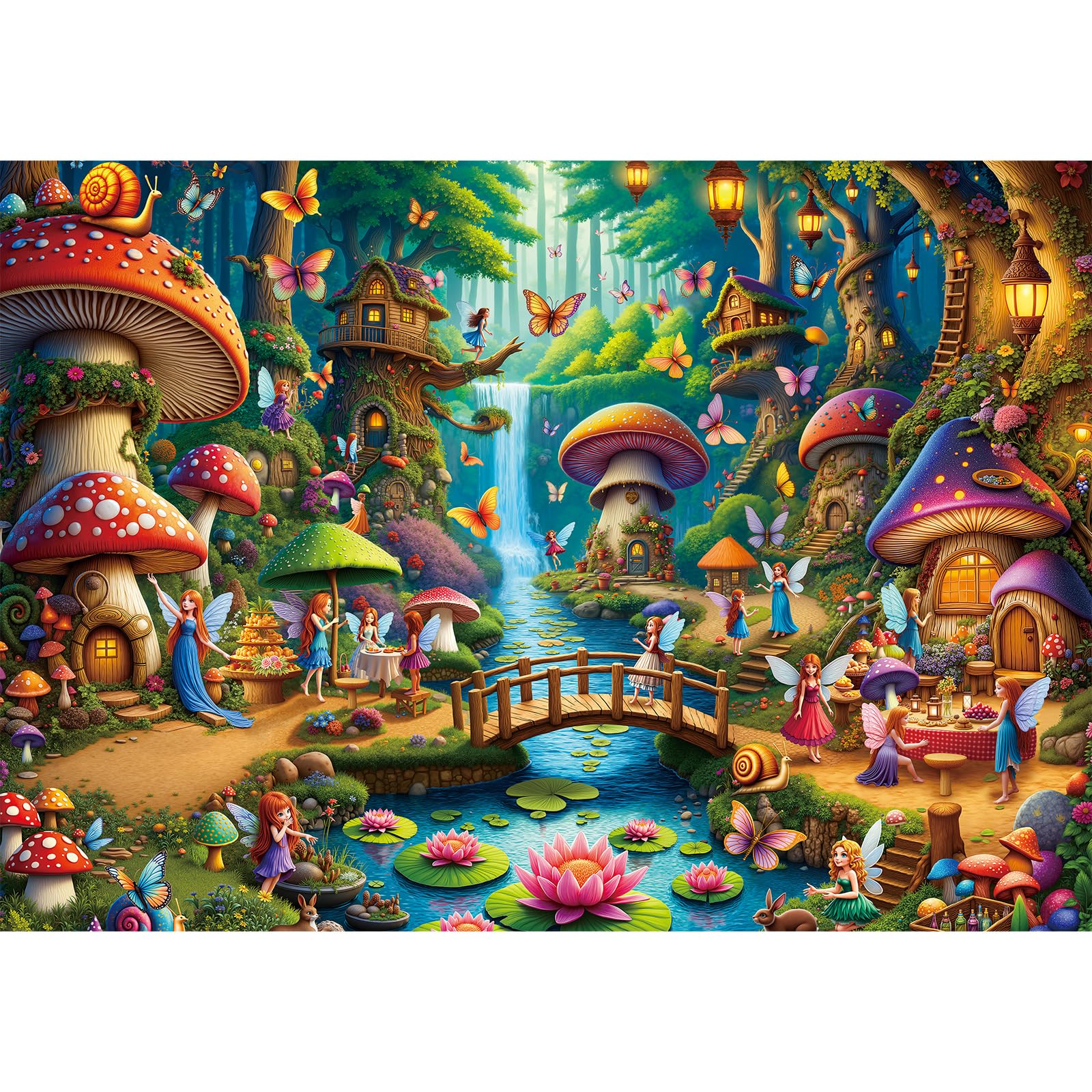 Rocorose 500-Piece Mushroom House Jigsaw Puzzle – Fairy Village Scene, 20 x 14.2 Inches