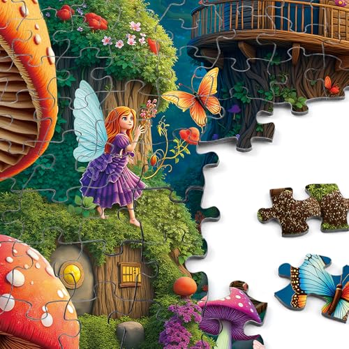 Rocorose 500-Piece Mushroom House Jigsaw Puzzle – Fairy Village Scene, 20 x 14.2 Inches