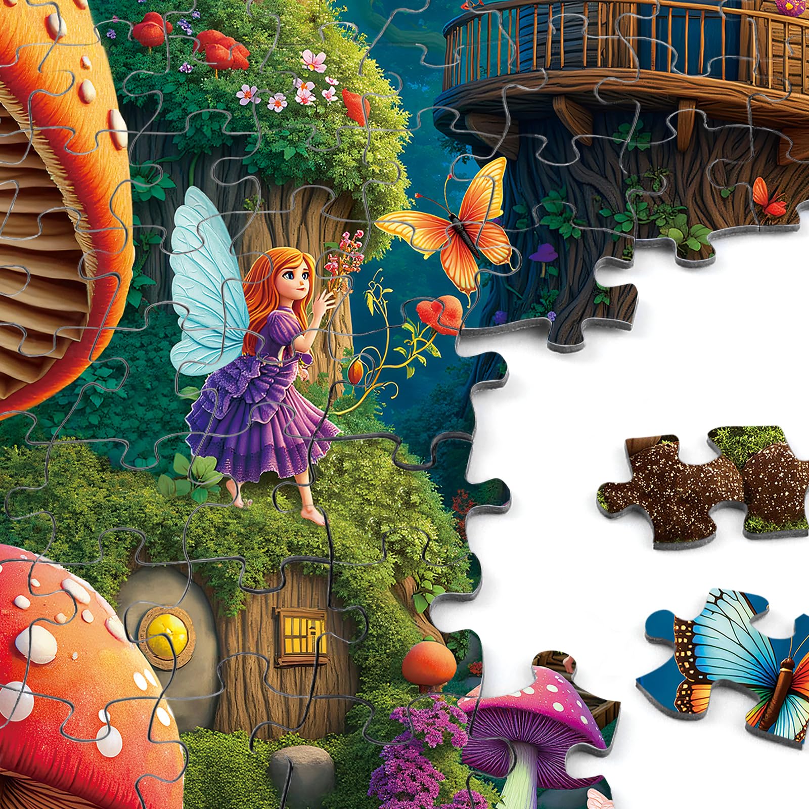 Rocorose 500-Piece Mushroom House Jigsaw Puzzle – Fairy Village Scene, 20 x 14.2 Inches