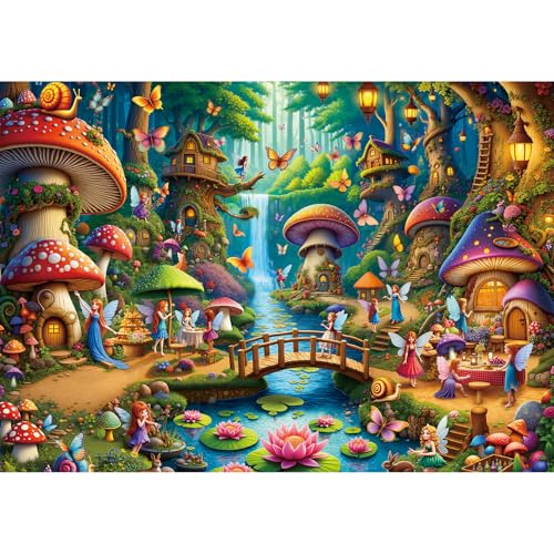 Rocorose 500-Piece Mushroom House Jigsaw Puzzle – Fairy Village Scene, 20 x 14.2 Inches