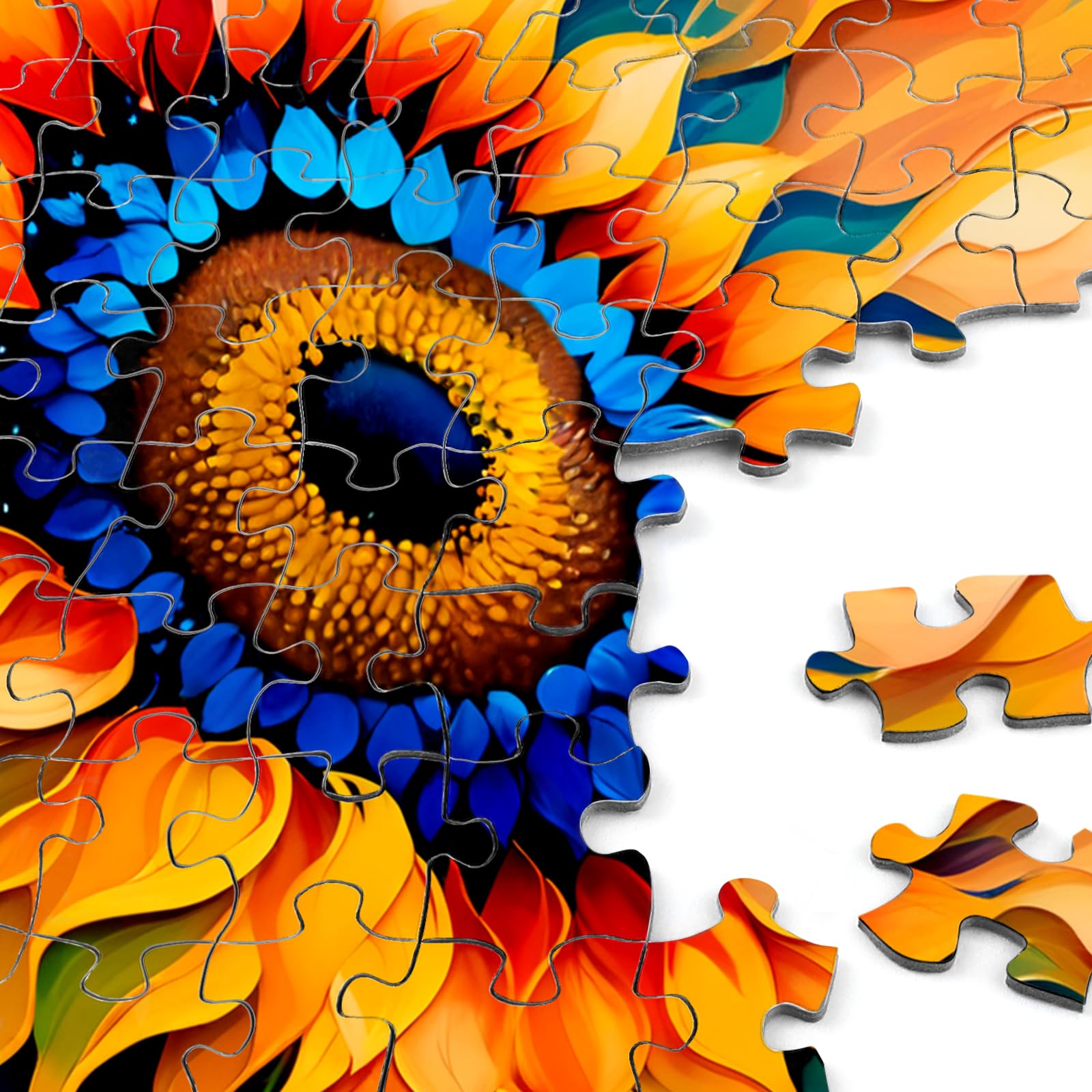 Rocorose Sunflower 1000 Piece Jigsaw Puzzle – Colorful Gradient Floral Artwork for Adults, Includes Poster, 27.5x19.68 Inches