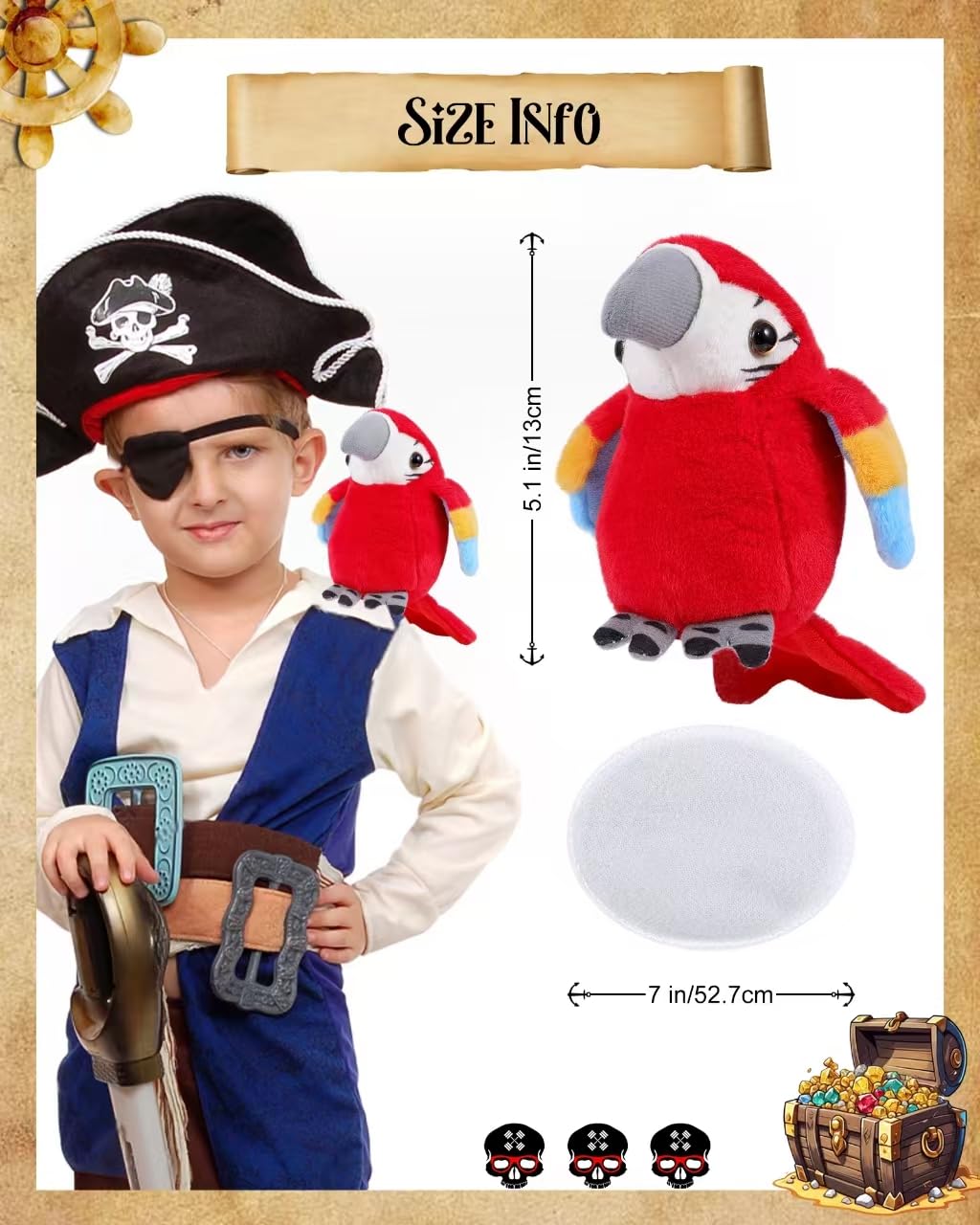 Roicaholy Magnetic Shoulder Parrot Plush – 5-Inch Stuffed Bird Pirate Costume Accessory for Halloween
