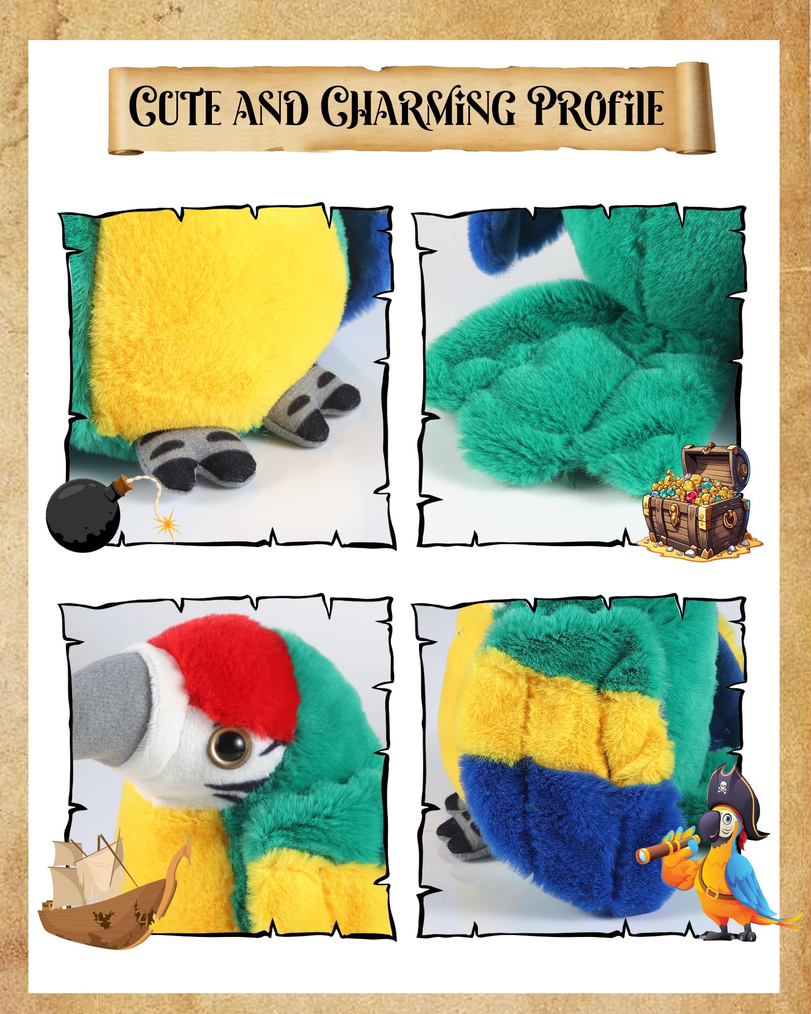 Roicaholy Magnetic Shoulder Plush Parrot – 5-Inch Pirate Costume Accessory for Halloween & Cosplay