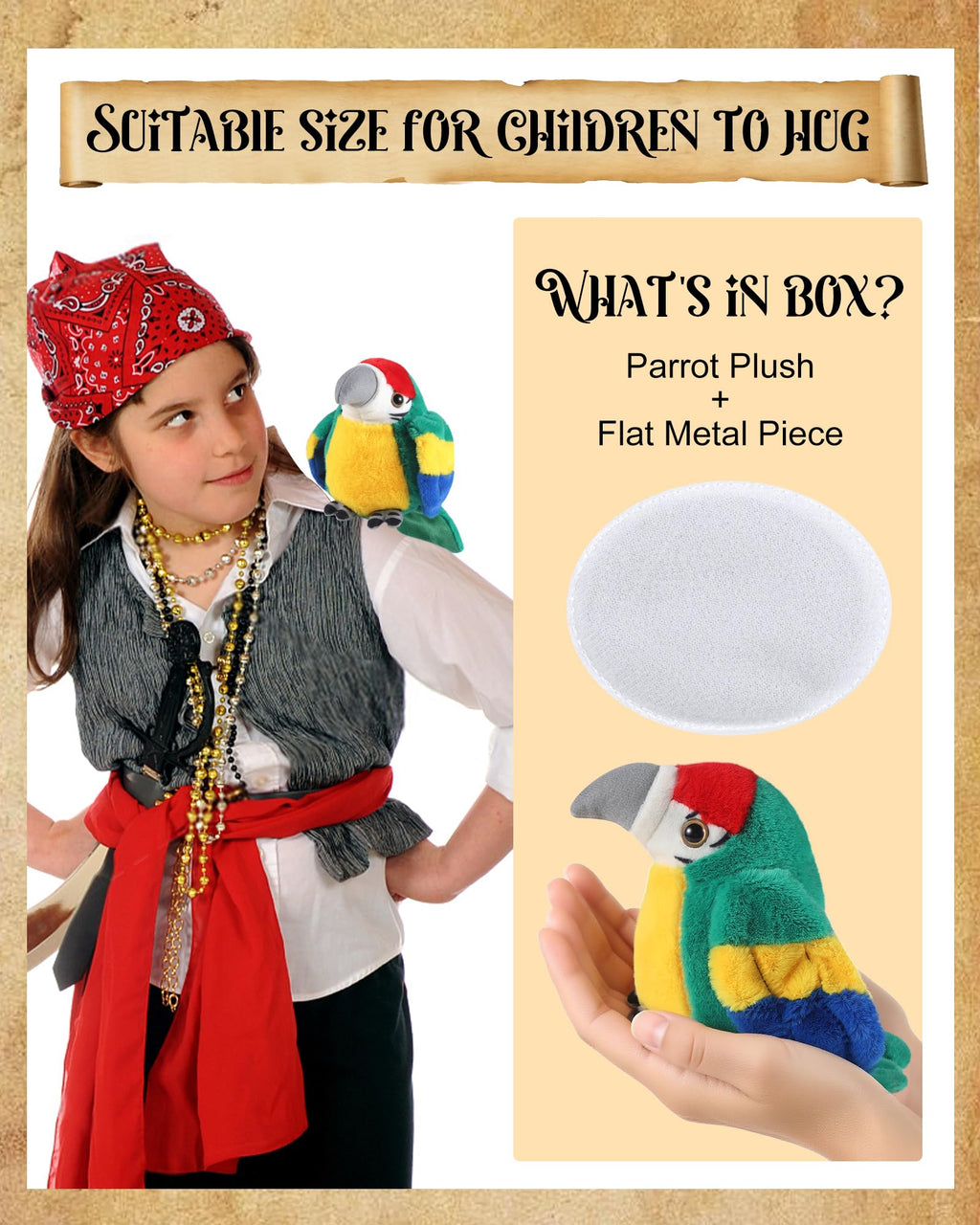 Roicaholy Magnetic Shoulder Plush Parrot – 5-Inch Pirate Costume Accessory for Halloween & Cosplay