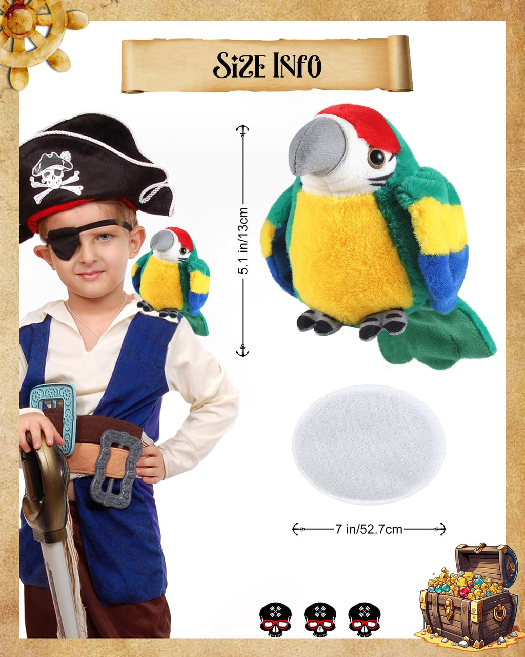 Roicaholy Magnetic Shoulder Plush Parrot – 5-Inch Pirate Costume Accessory for Halloween & Cosplay